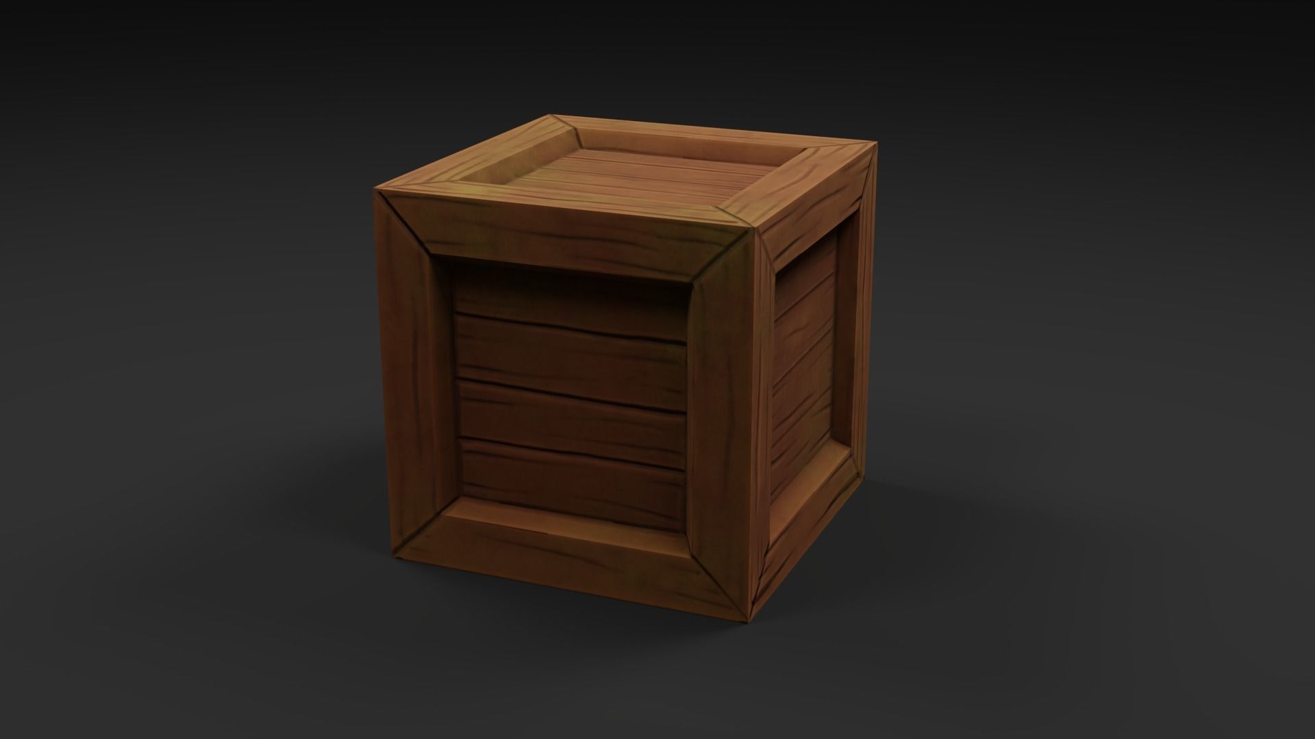 Cartoon wood box 3D model_1