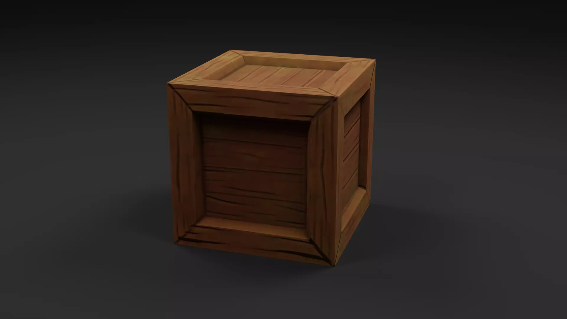 Cartoon wood box 3D model_0