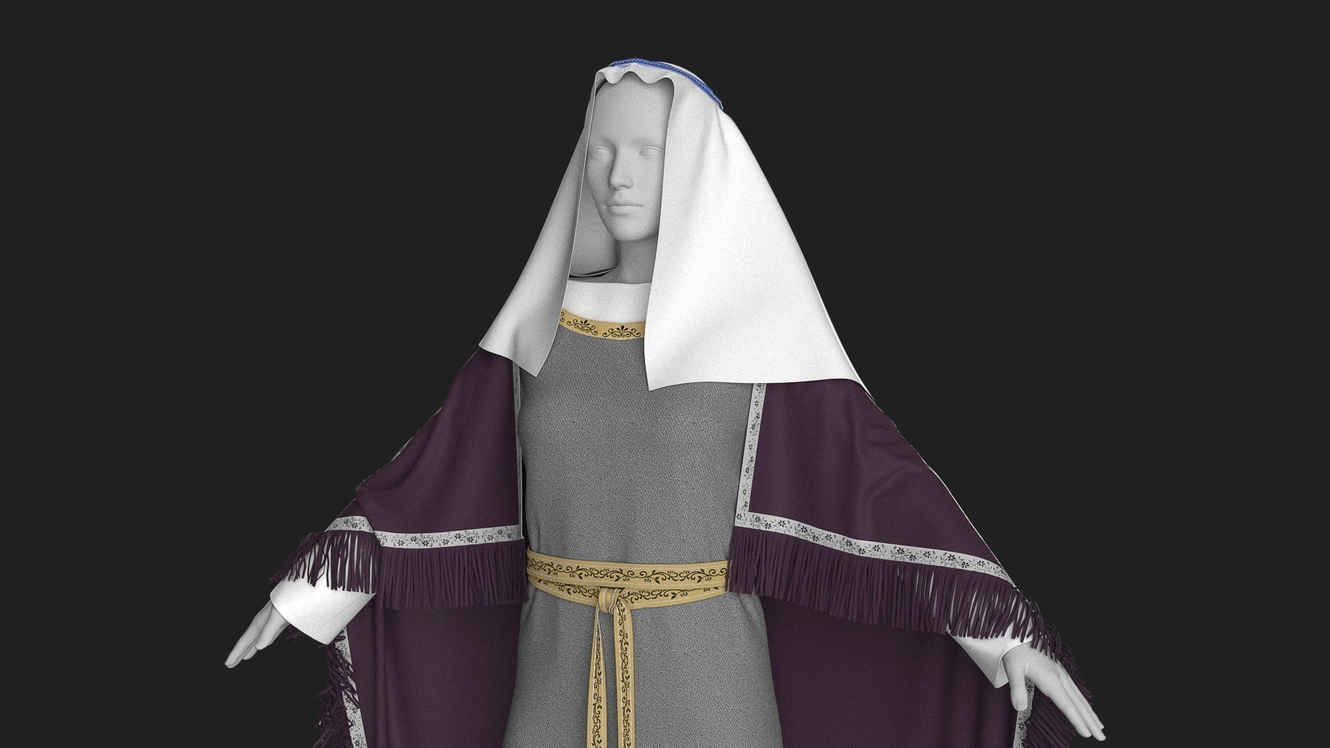 Medieval dress 2 Marvelous Designer project 3D model_1