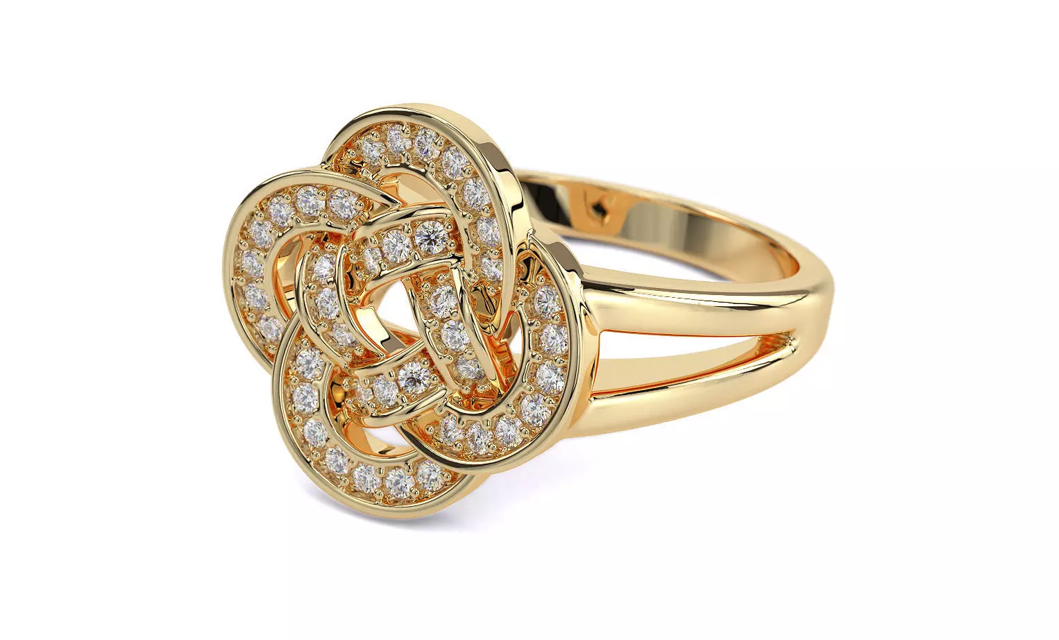 knot gold ring with diamonds 3D print model