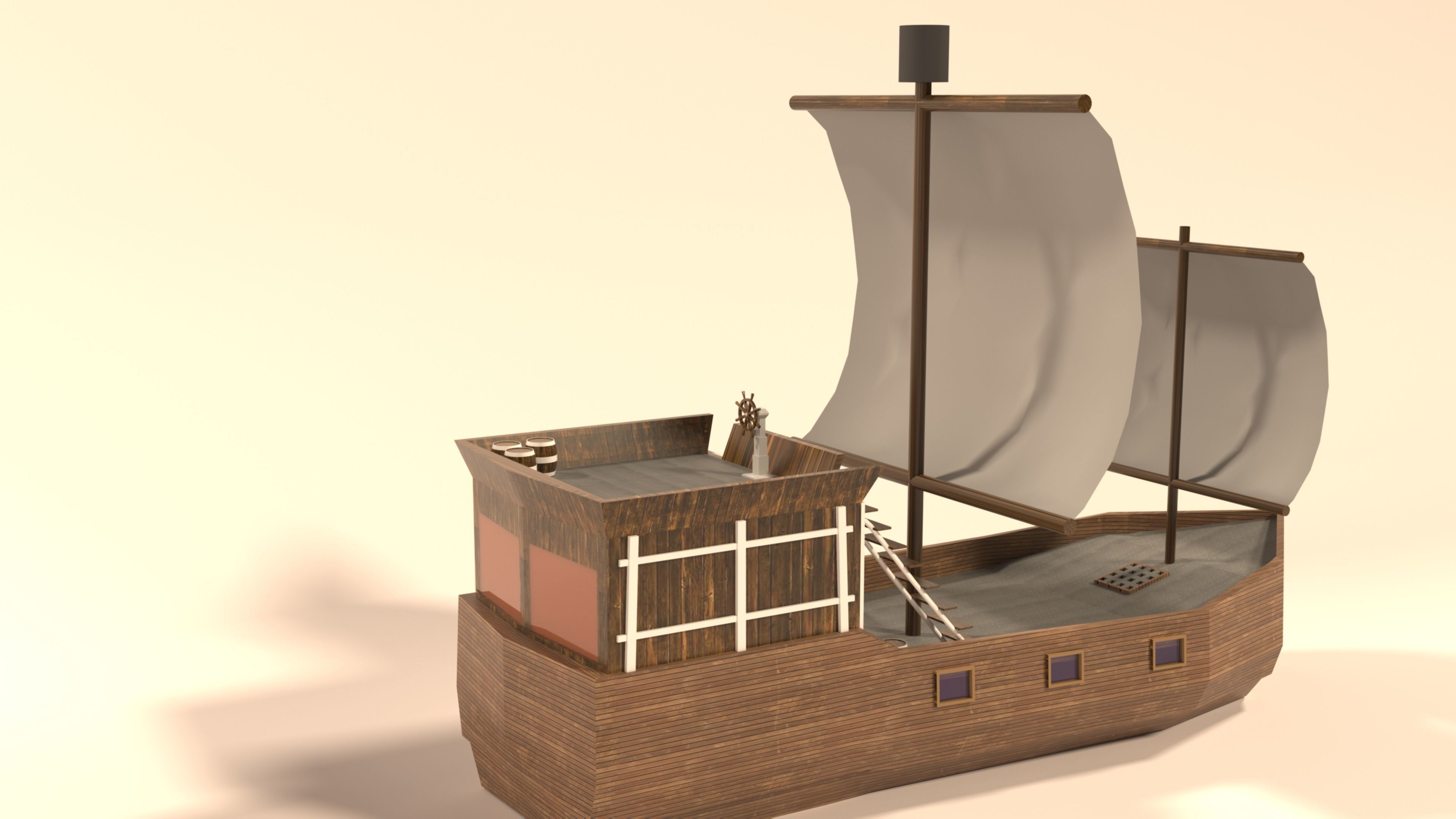 CARTOON WOOD BOAT NOT REALISTIC Low-poly 3D model_1