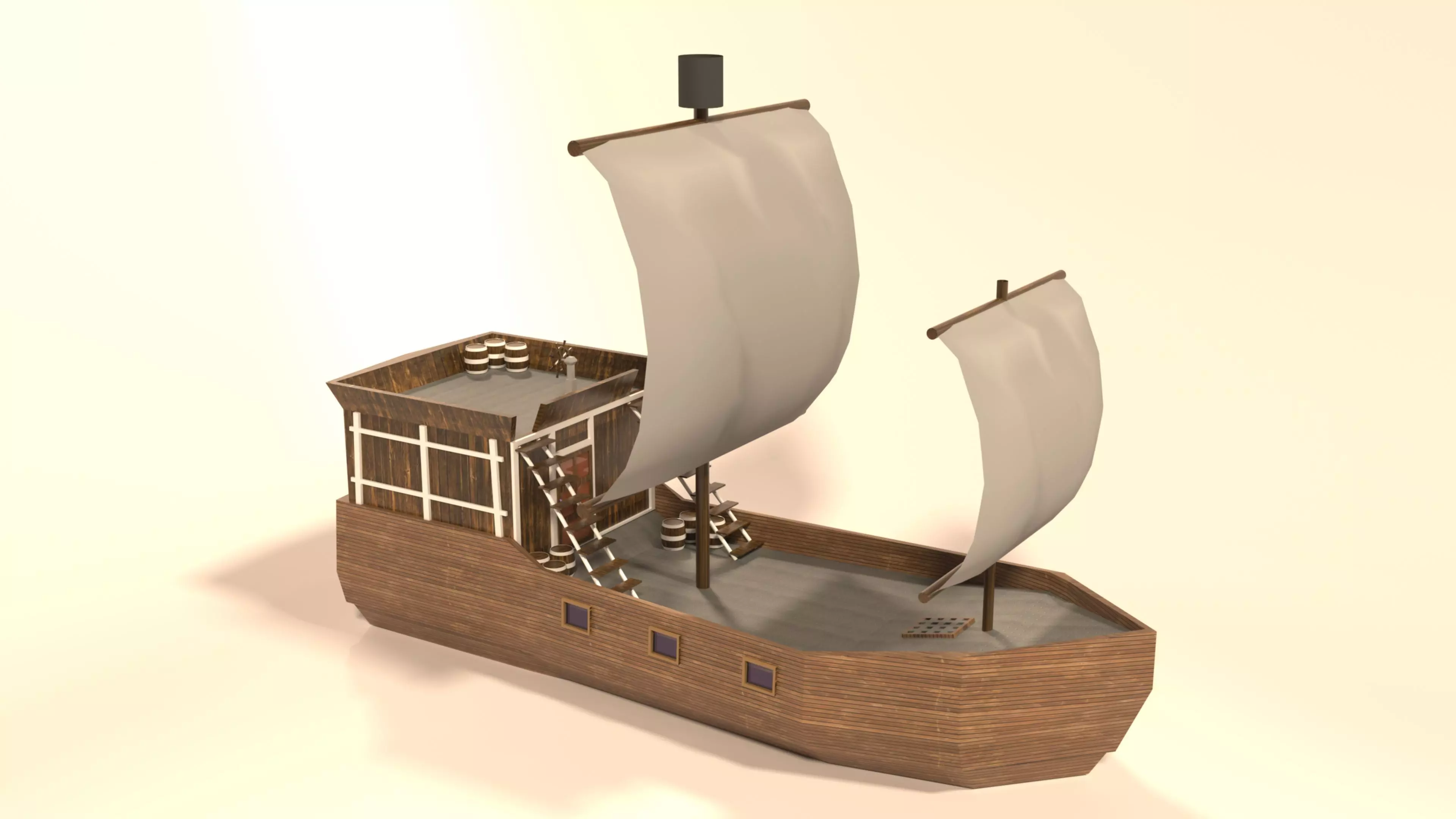 CARTOON WOOD BOAT NOT REALISTIC Low-poly 3D model_0