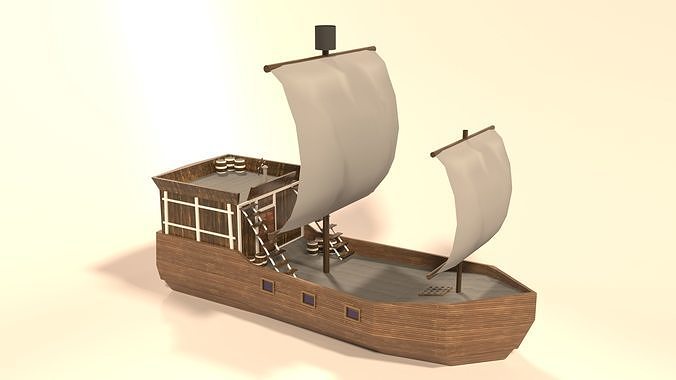 CARTOON WOOD BOAT NOT REALISTIC Low-poly 3D model