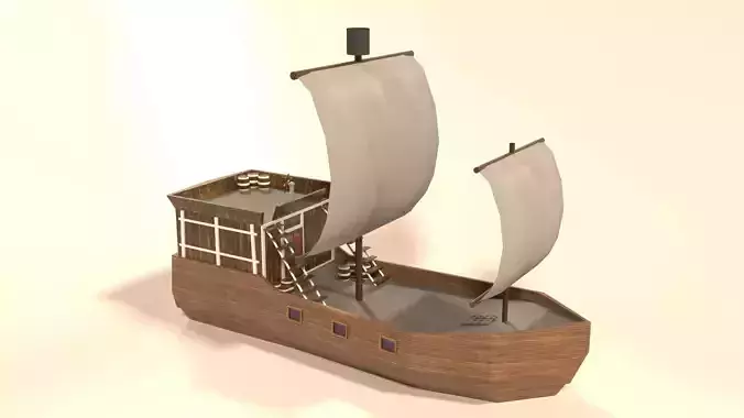 CARTOON WOOD BOAT NOT REALISTIC Low-poly 3D model