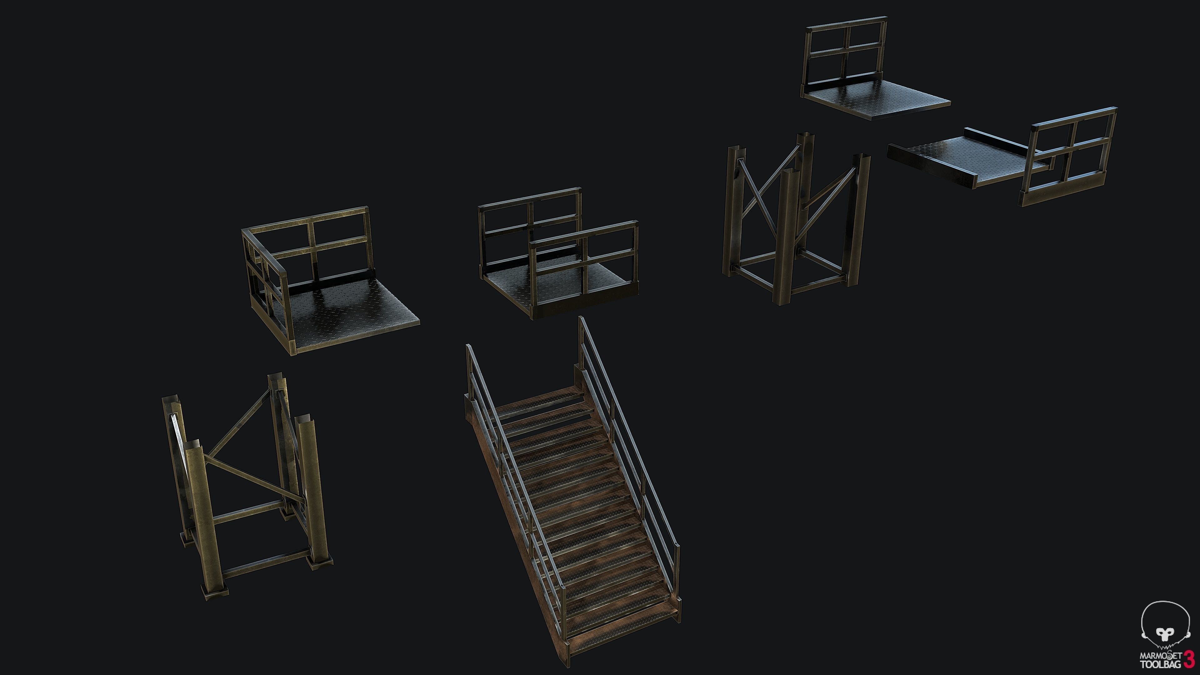 Stairs Modular PBR Low-poly 3D model_2