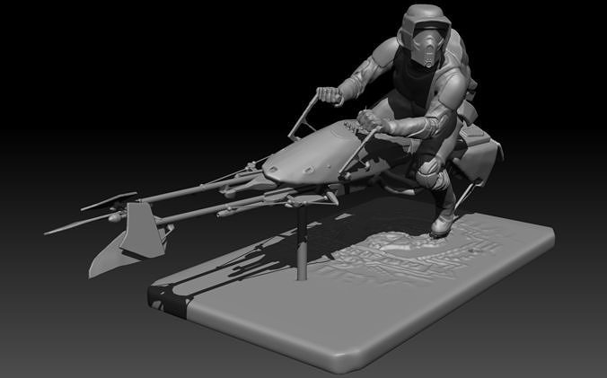 scout trooper starwars on byke 3D model