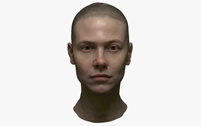 Photorealistic PBR female face  game animation ready Low-poly 3D model