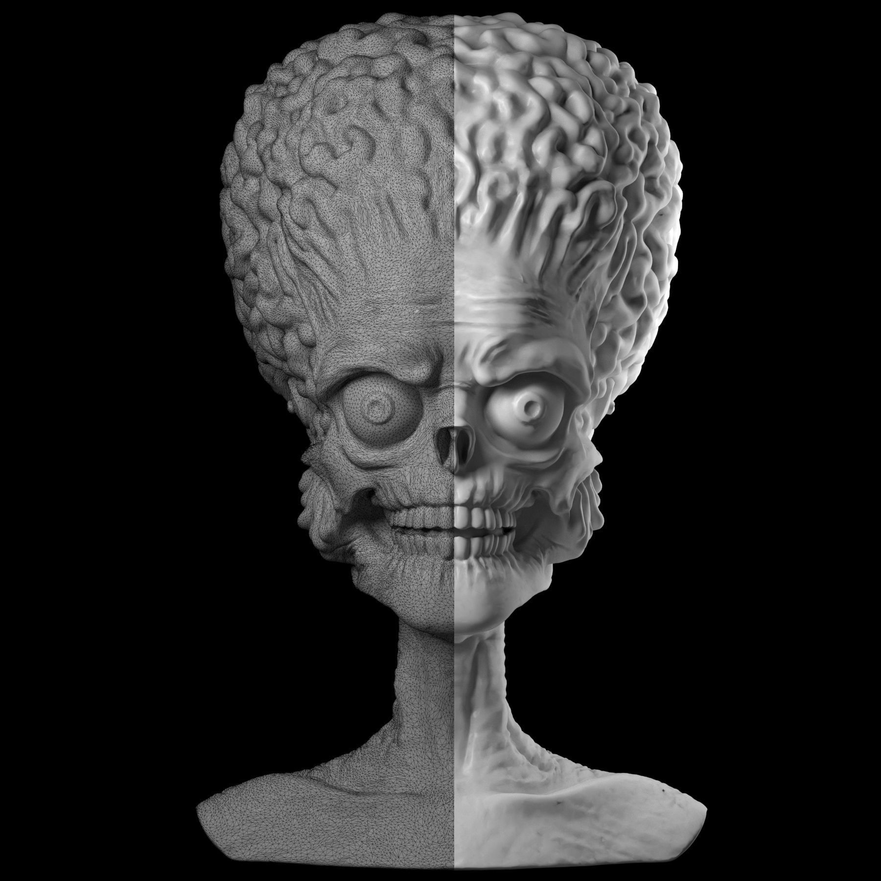 Martian 3D print model alien head 3D print model_10