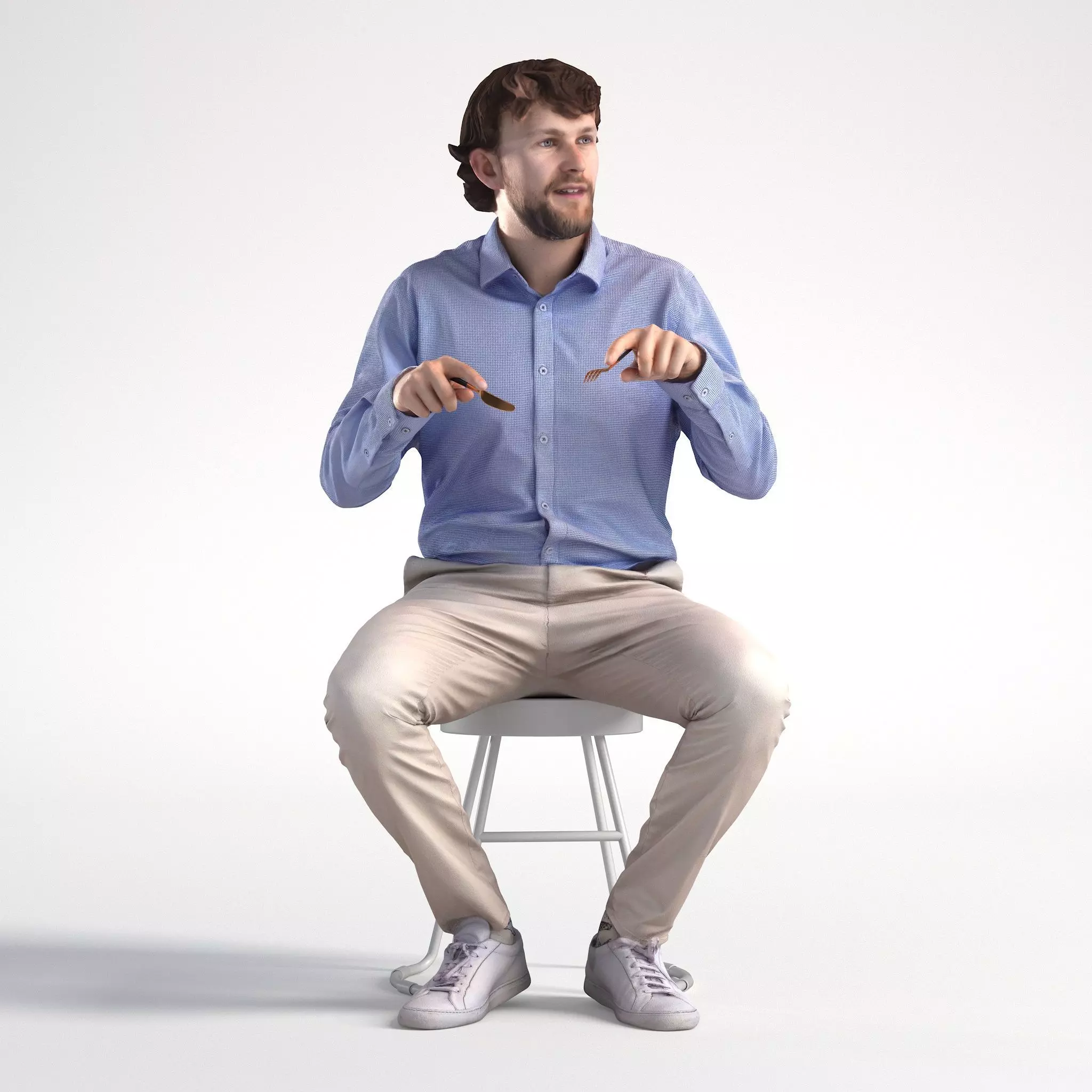 Man Business Sitting and Eatting Low poly Lewis 1717 3D model_0