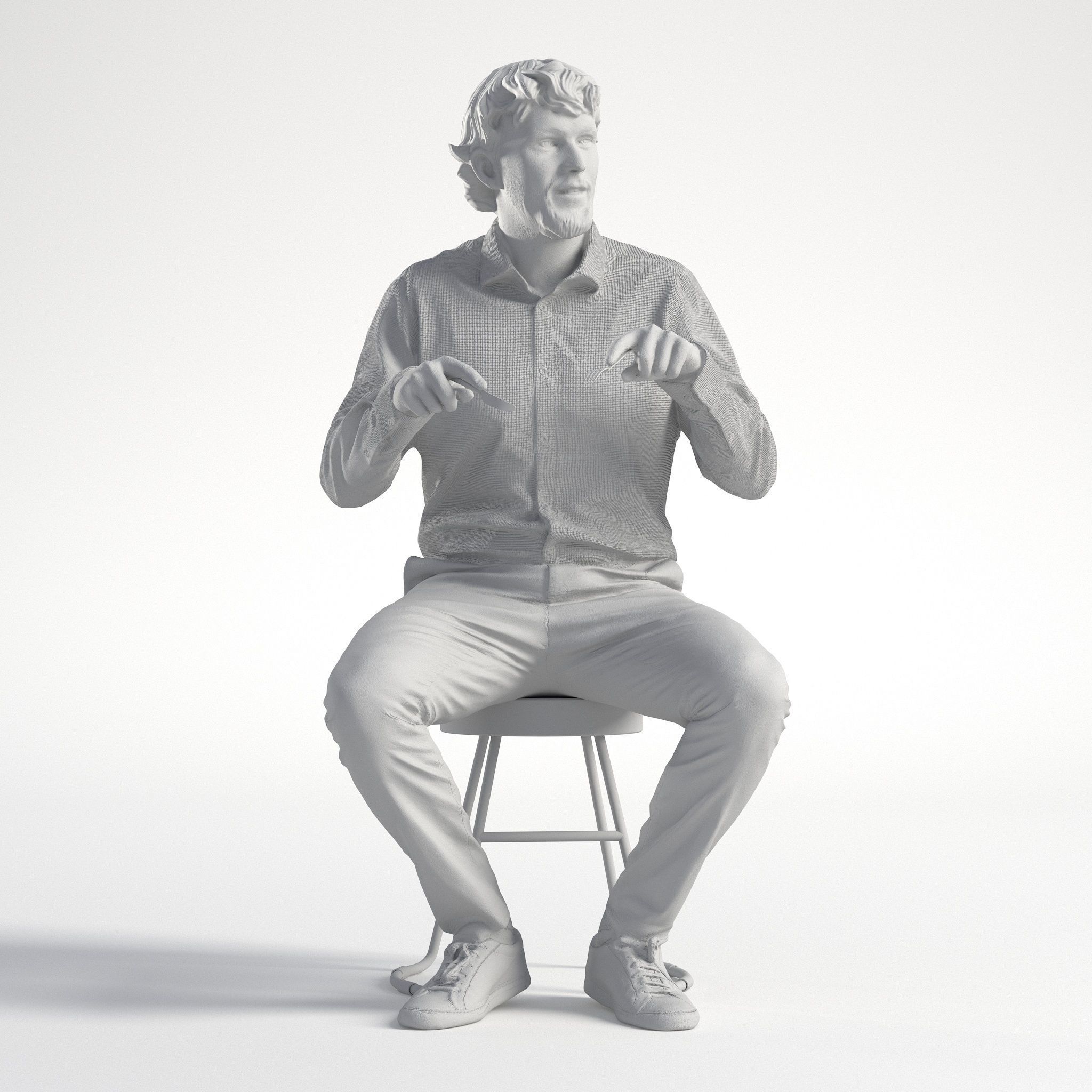 Man Business Sitting and Eatting Low poly Lewis 1717 3D model_8