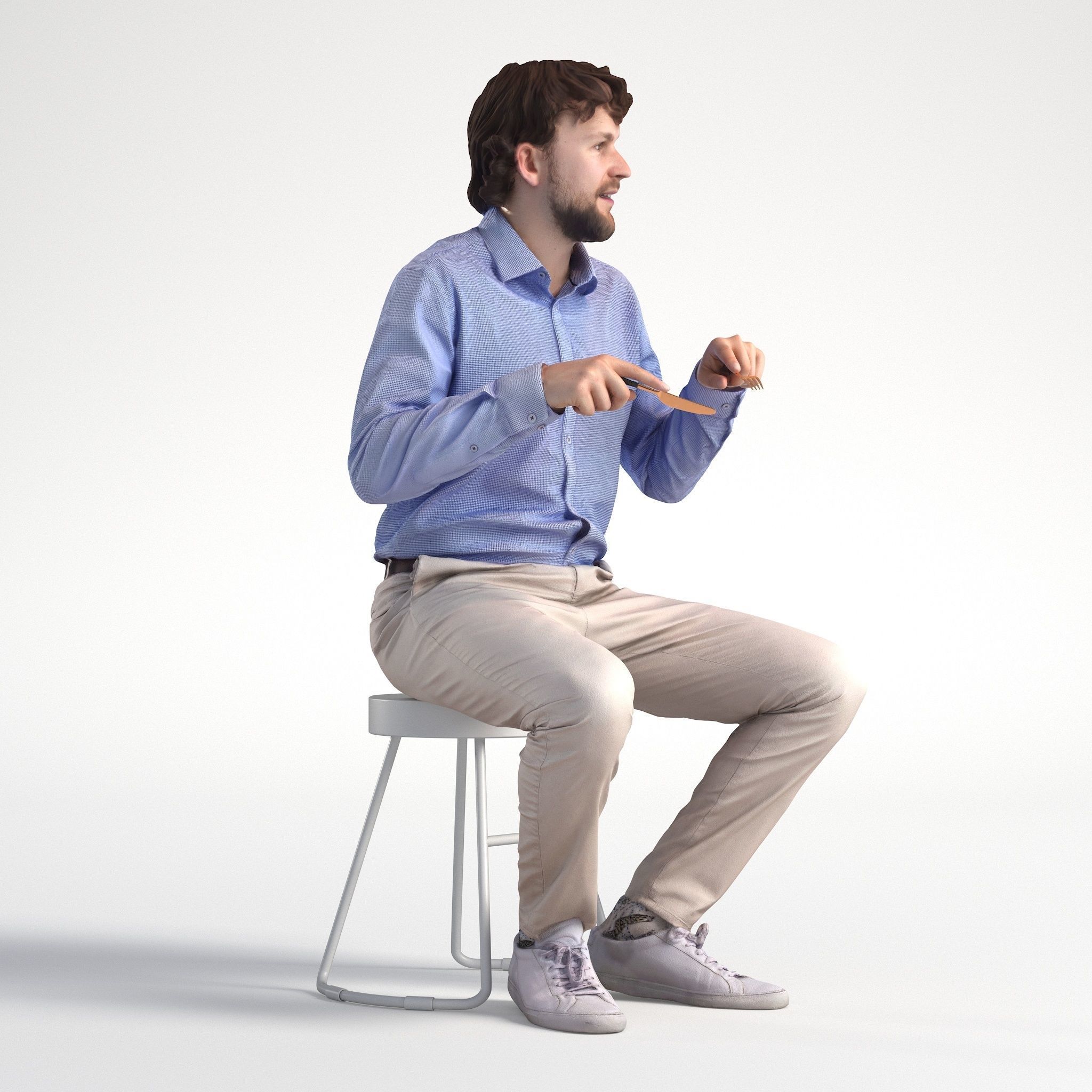 Man Business Sitting and Eatting Low poly Lewis 1717 3D model_1