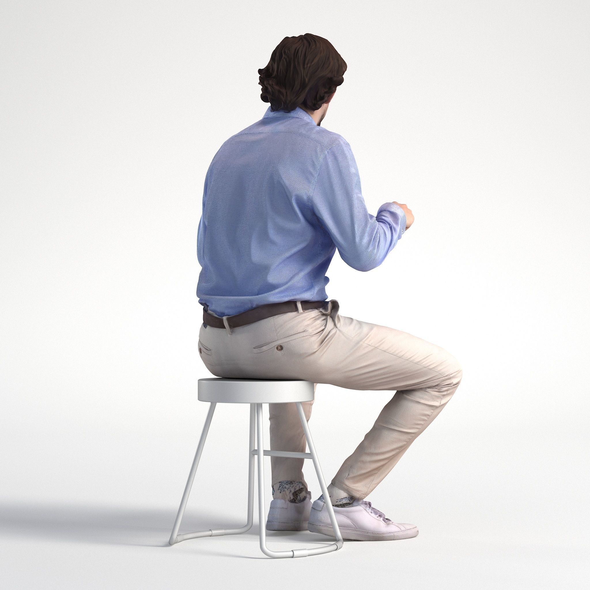 Man Business Sitting and Eatting Low poly Lewis 1717 3D model_3