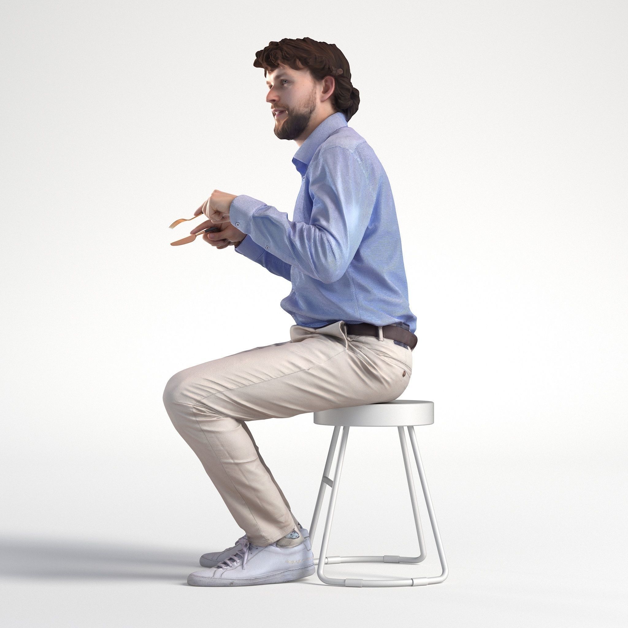 Man Business Sitting and Eatting Low poly Lewis 1717 3D model_6