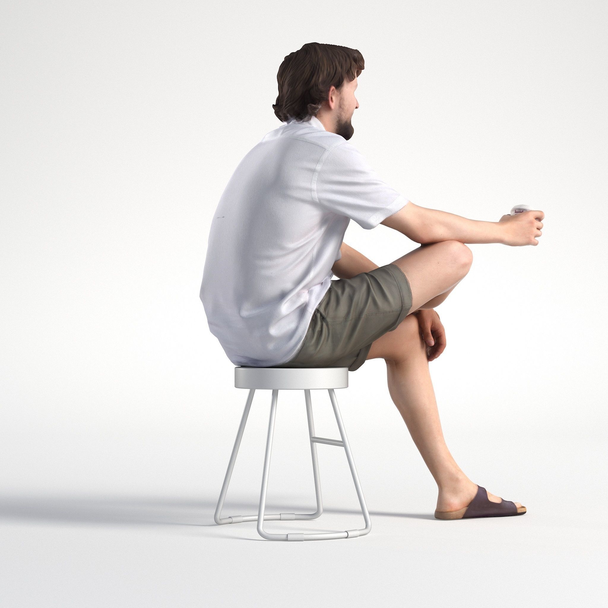 Man Casual Outfit Sitting with Coffee Cup Low poly Lewis 1750 3D model_3
