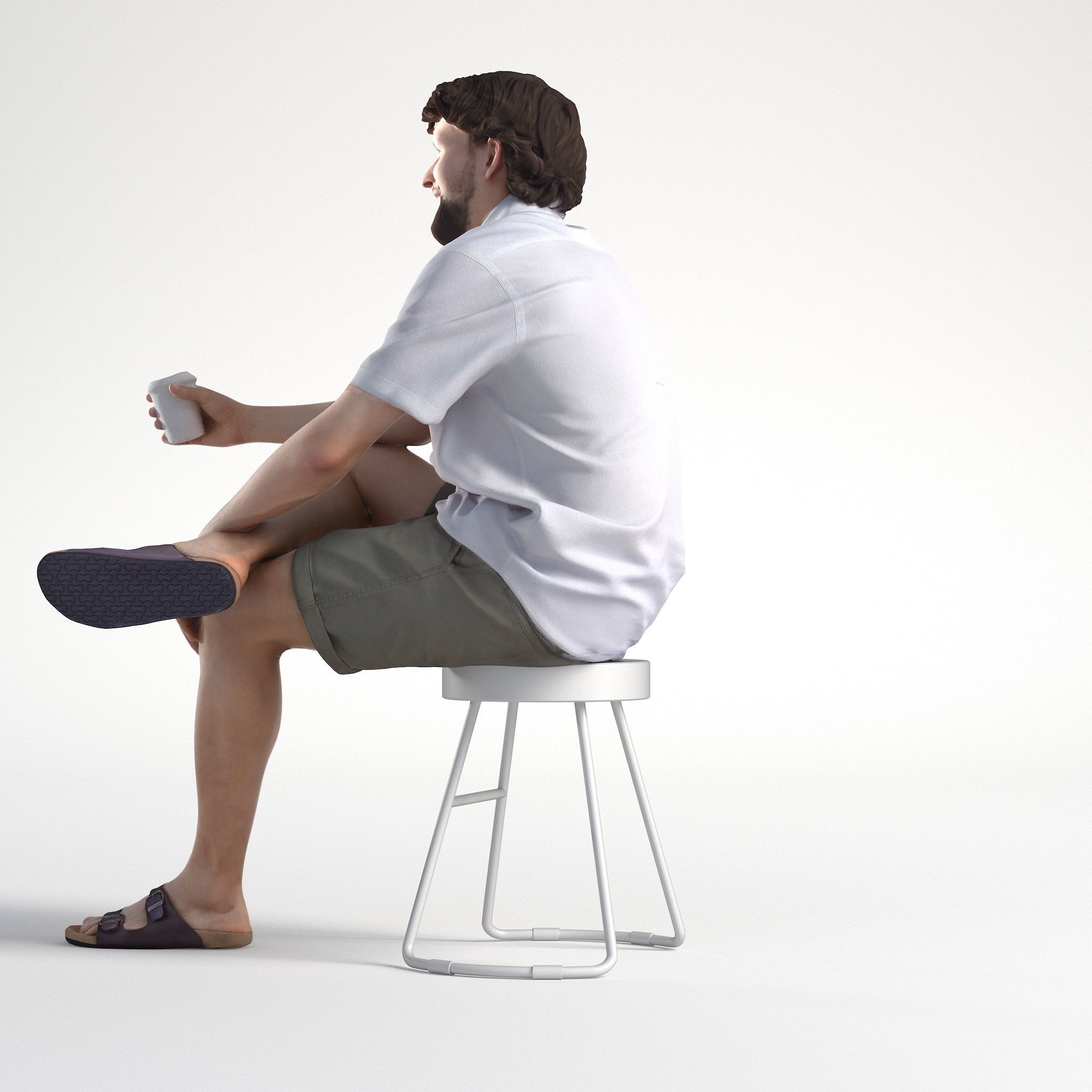 Man Casual Outfit Sitting with Coffee Cup Low poly Lewis 1750 3D model_6