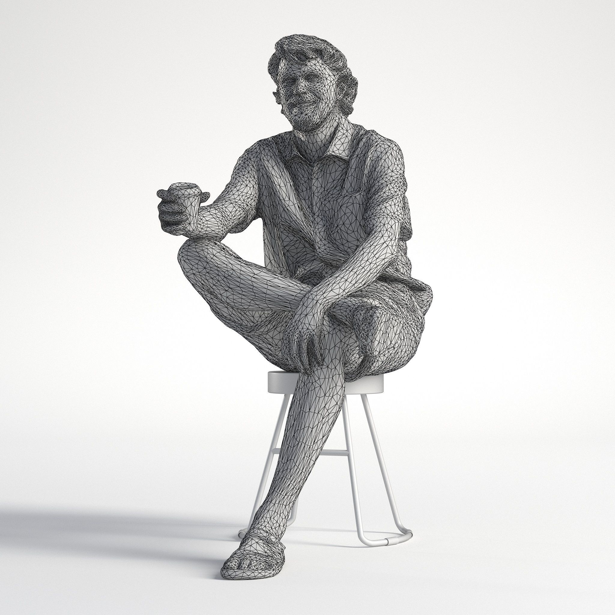 Man Casual Outfit Sitting with Coffee Cup Low poly Lewis 1750 3D model_9