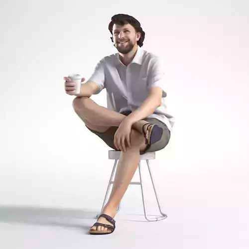 Man Casual Outfit Sitting with Coffee Cup Low poly Lewis 1750 3D model