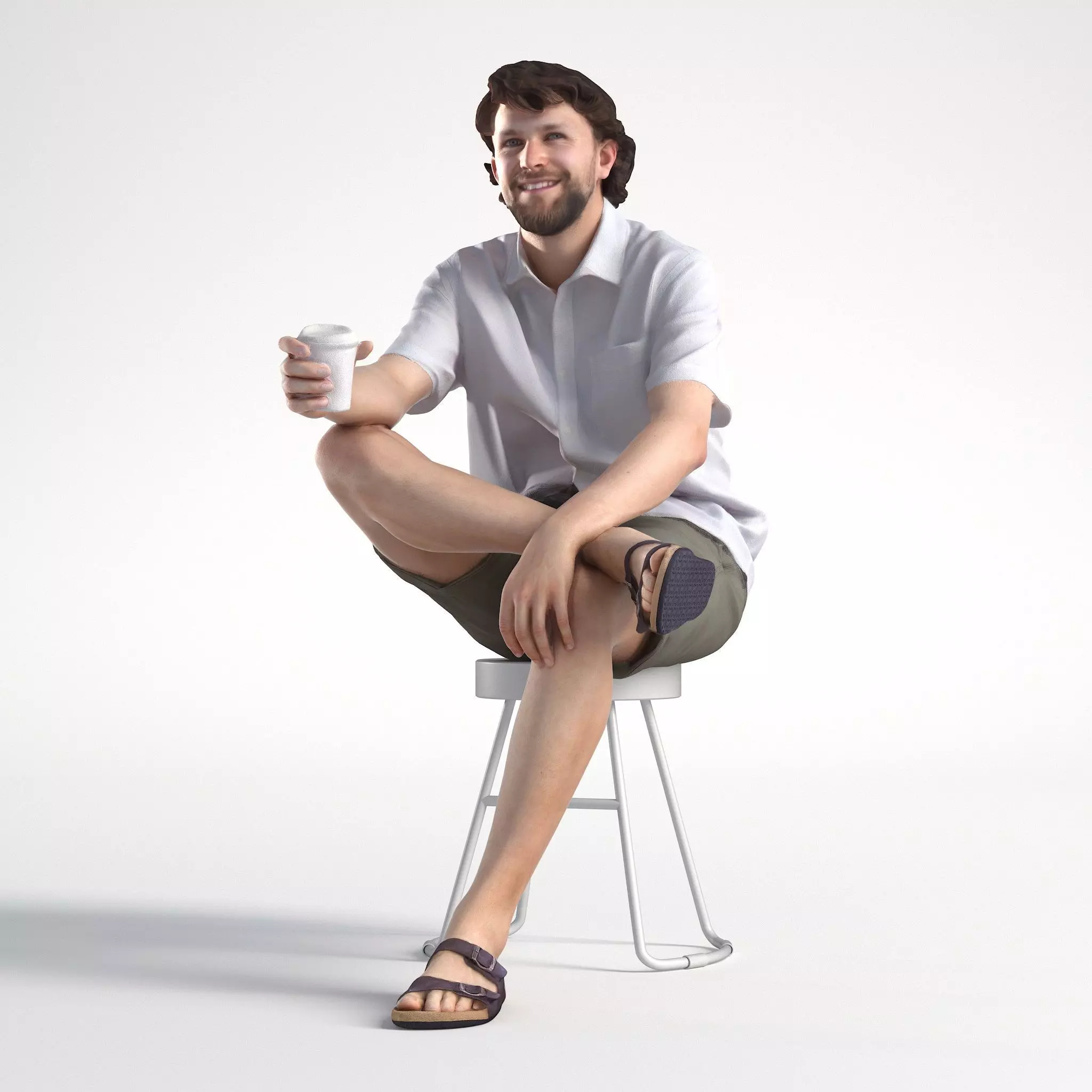 Man Casual Outfit Sitting with Coffee Cup Low poly Lewis 1750 3D model_0