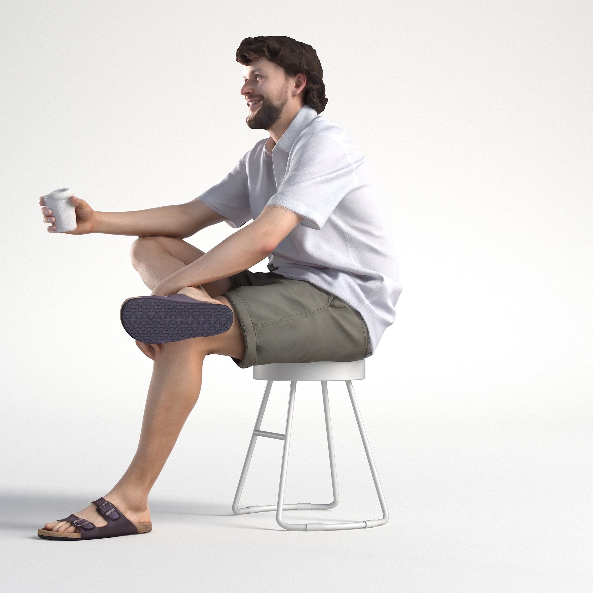 Man Casual Outfit Sitting with Coffee Cup Low poly Lewis 1750 3D model_7