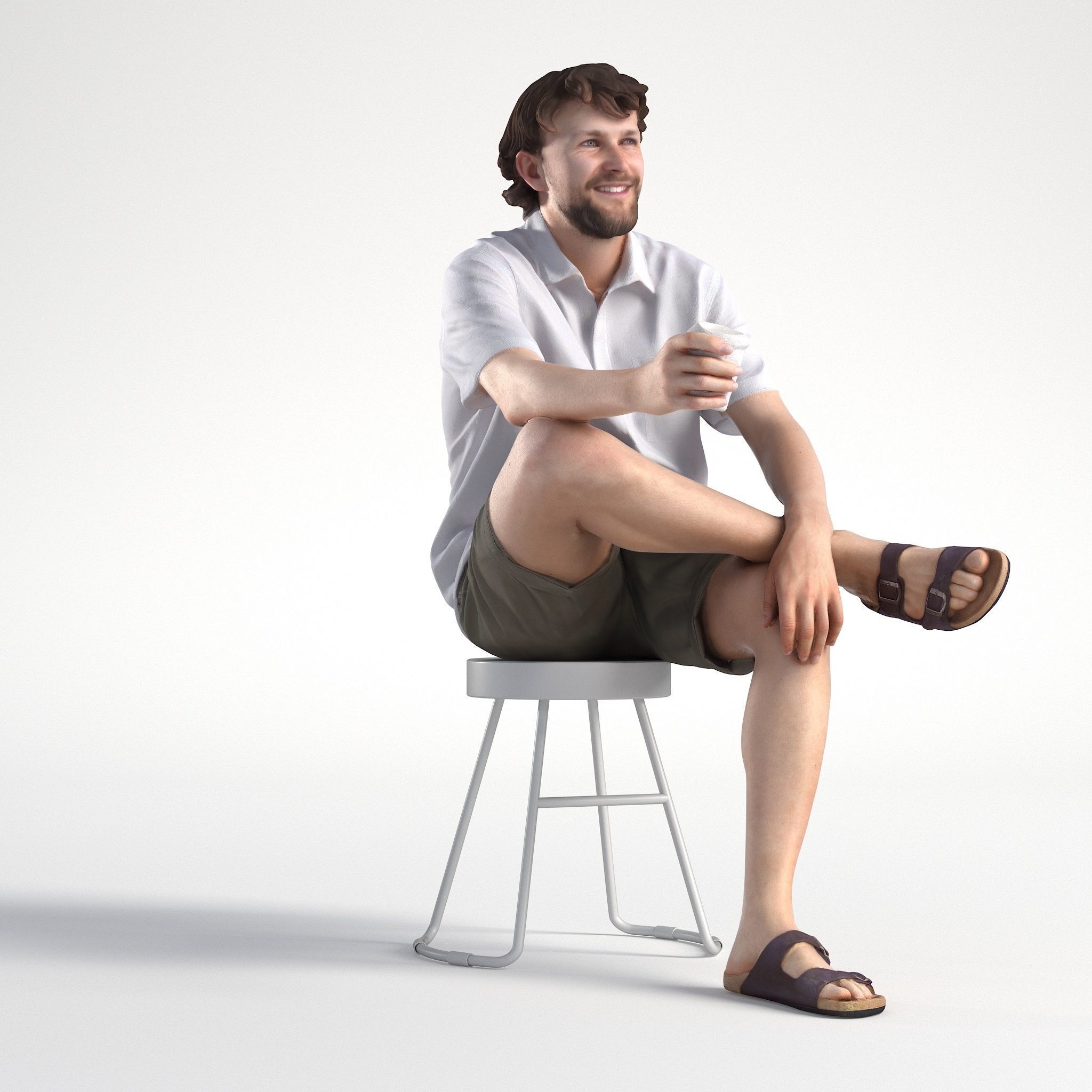Man Casual Outfit Sitting with Coffee Cup Low poly Lewis 1750 3D model_1