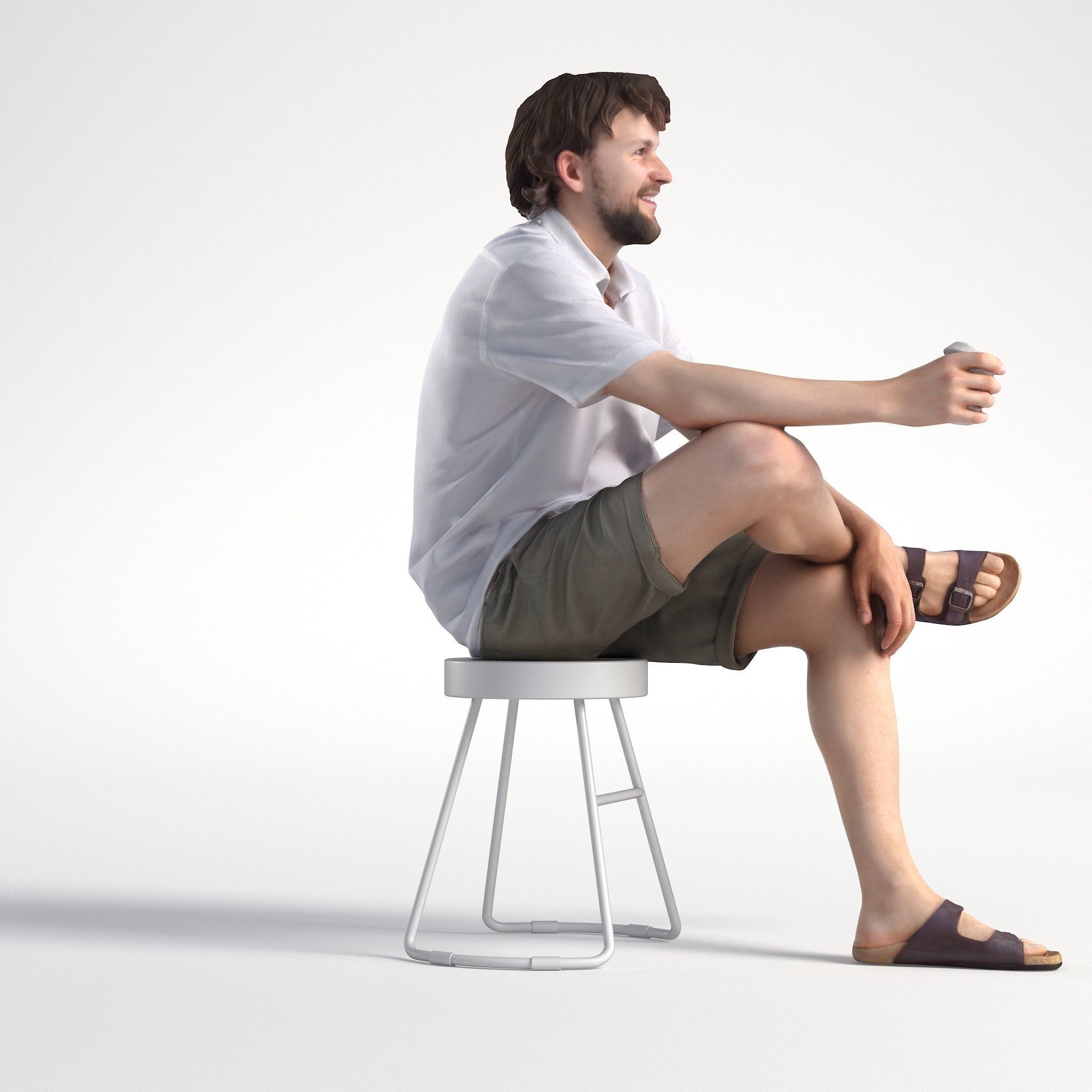 Man Casual Outfit Sitting with Coffee Cup Low poly Lewis 1750 3D model_2