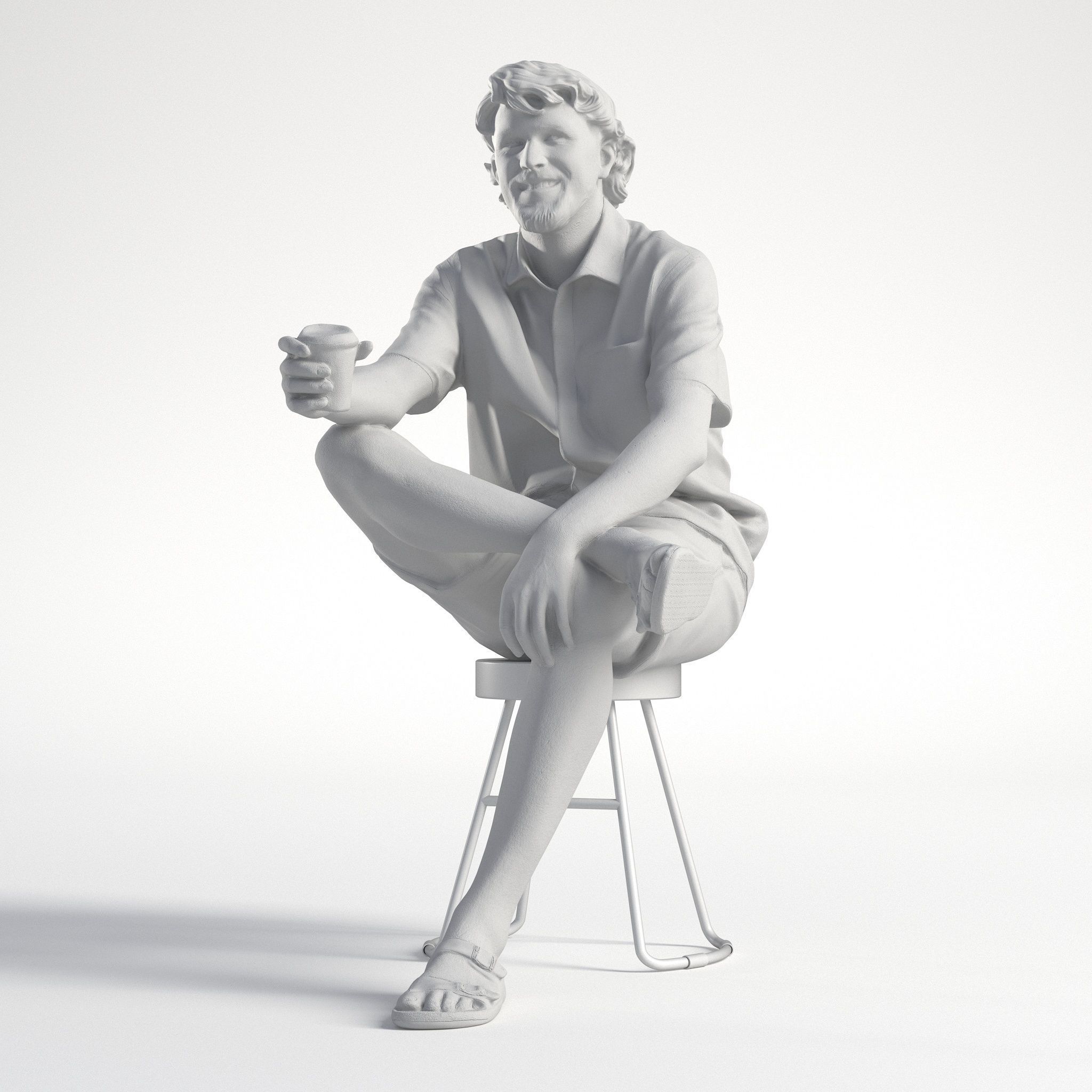 Man Casual Outfit Sitting with Coffee Cup Low poly Lewis 1750 3D model_8