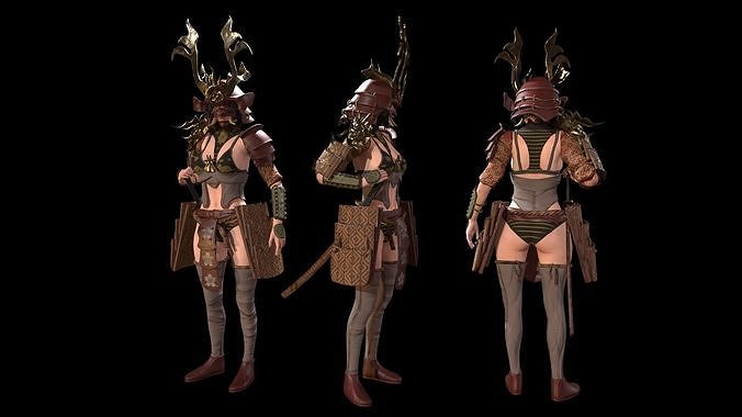 Samurai Girl Low-poly 3D model