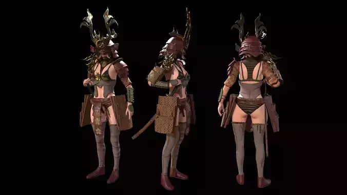 Samurai Girl Low-poly 3D model