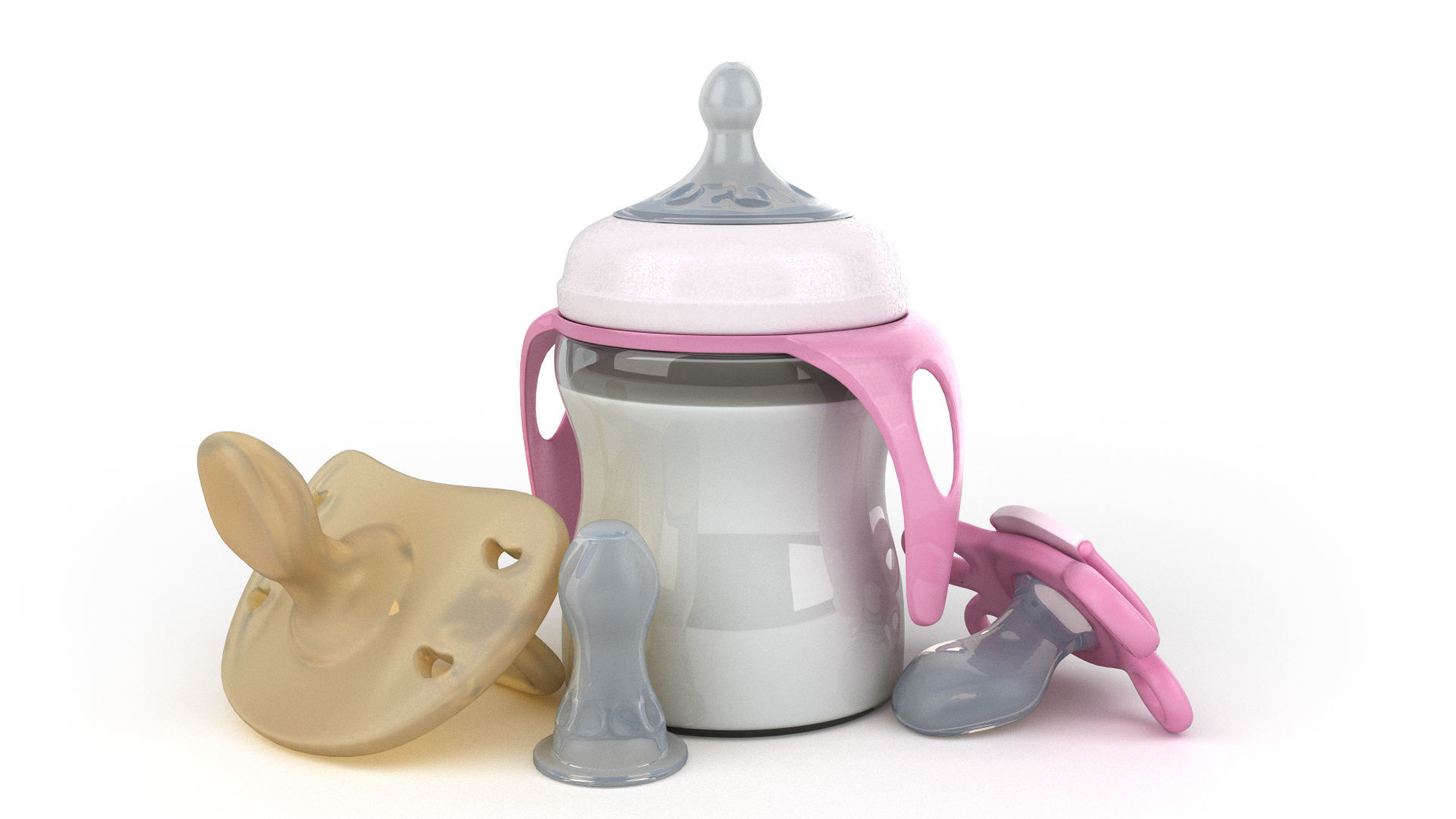 set of baby pacifiers with bottle Low-poly 3D model_1