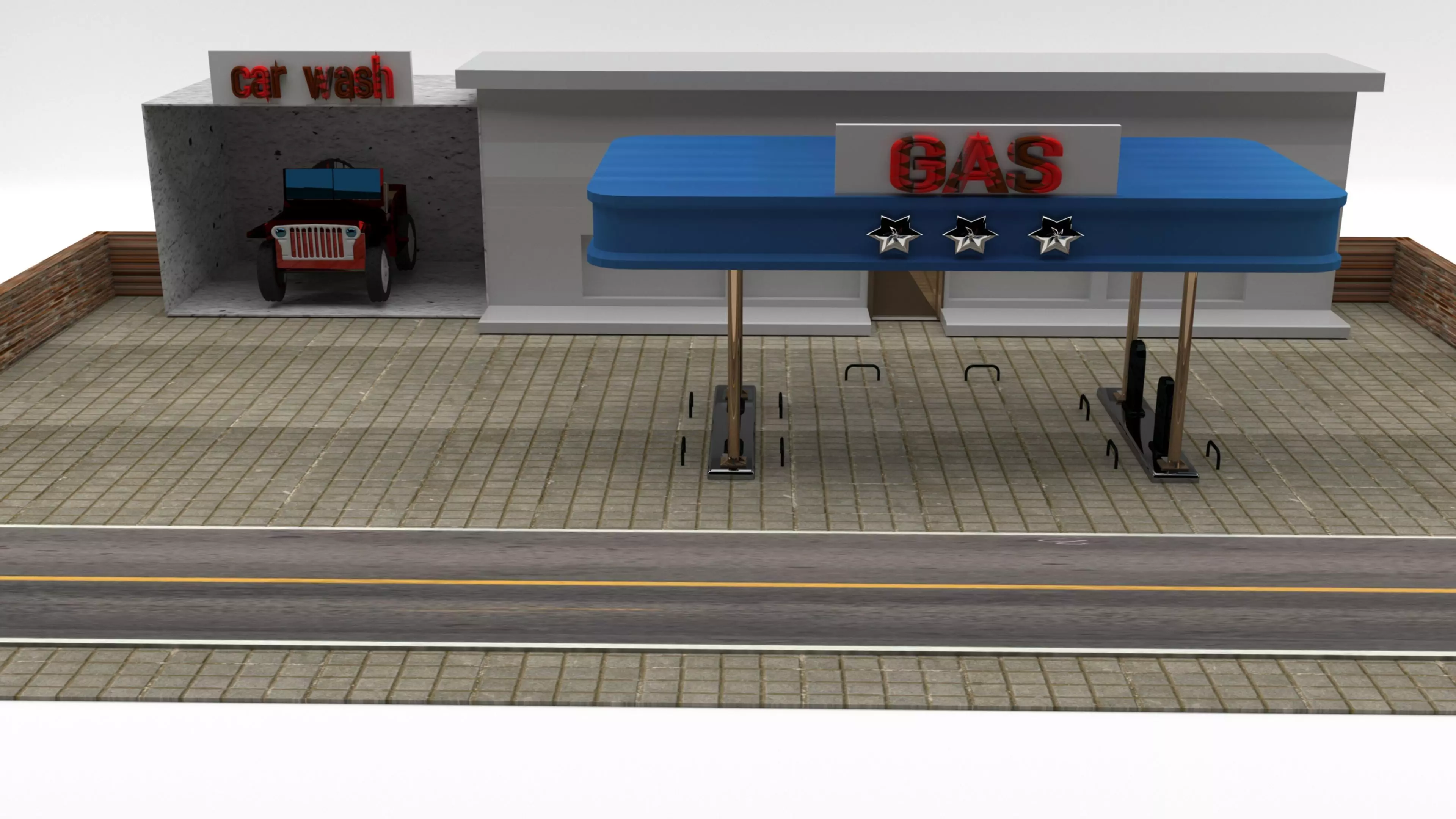 Gas station Free low-poly 3D model