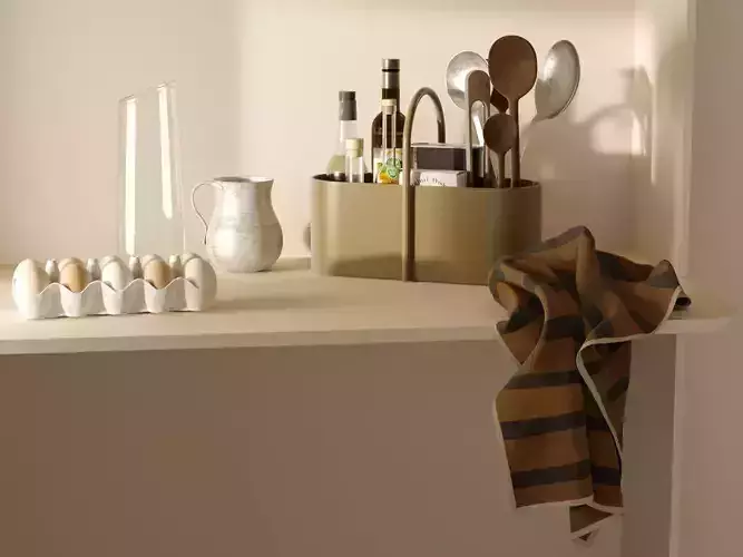Utensils Box Napkin Jugs and Eggs 3D model