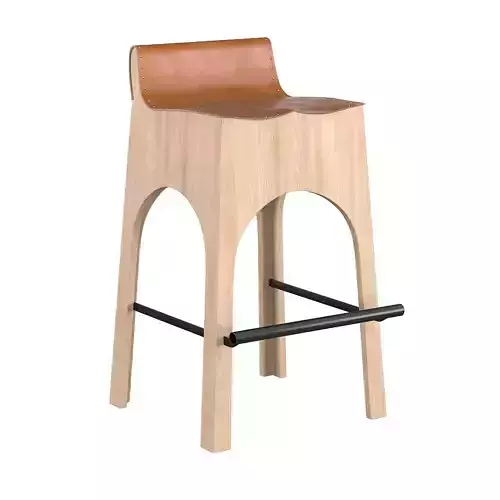 Jack Leather and Wood Stool - Tan 3D model