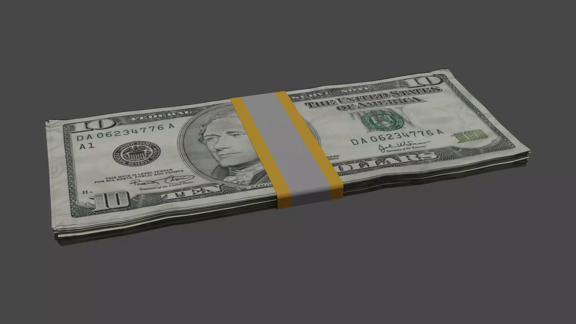 10 dollar bill stack Free low-poly 3D model_0