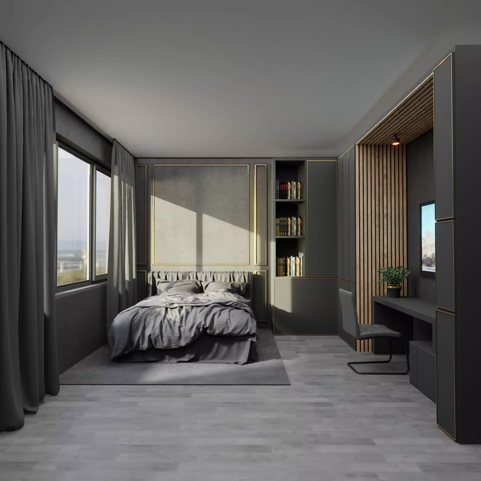 Bedroom Dark - Hotel Room 3D model_0