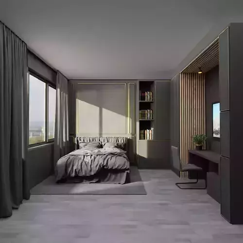 Bedroom Dark - Hotel Room 3D model