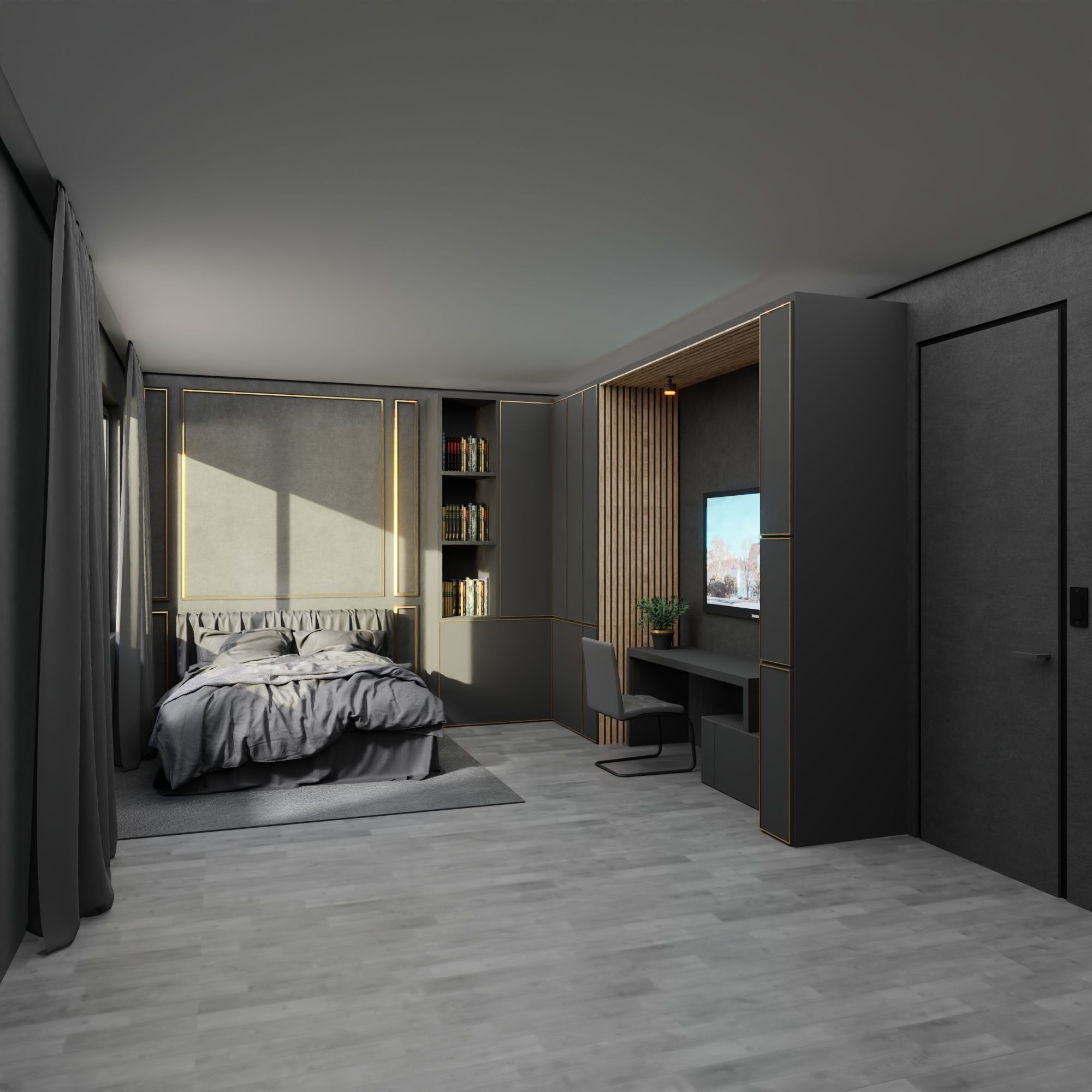 Bedroom Dark - Hotel Room 3D model_4