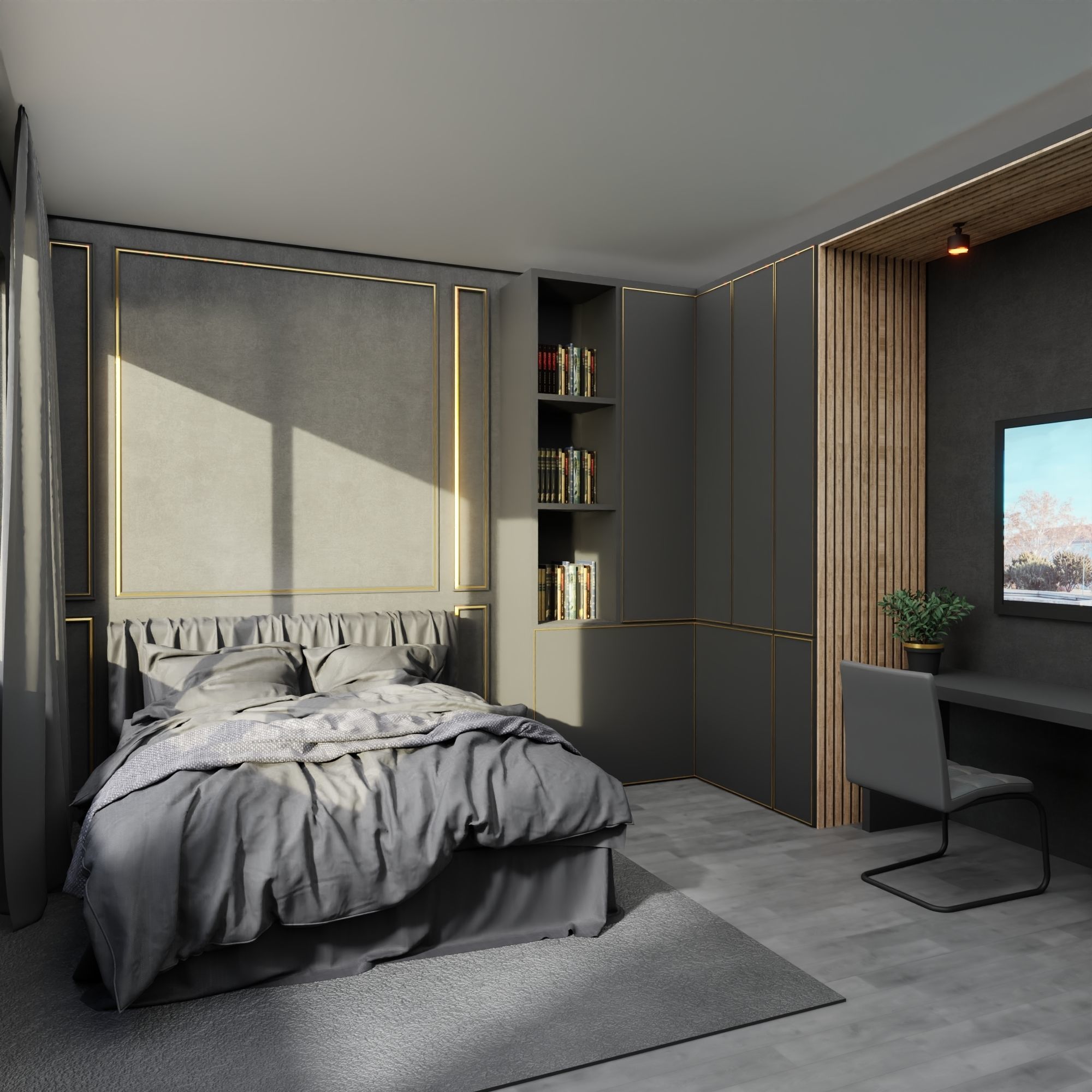 Bedroom Dark - Hotel Room 3D model_1