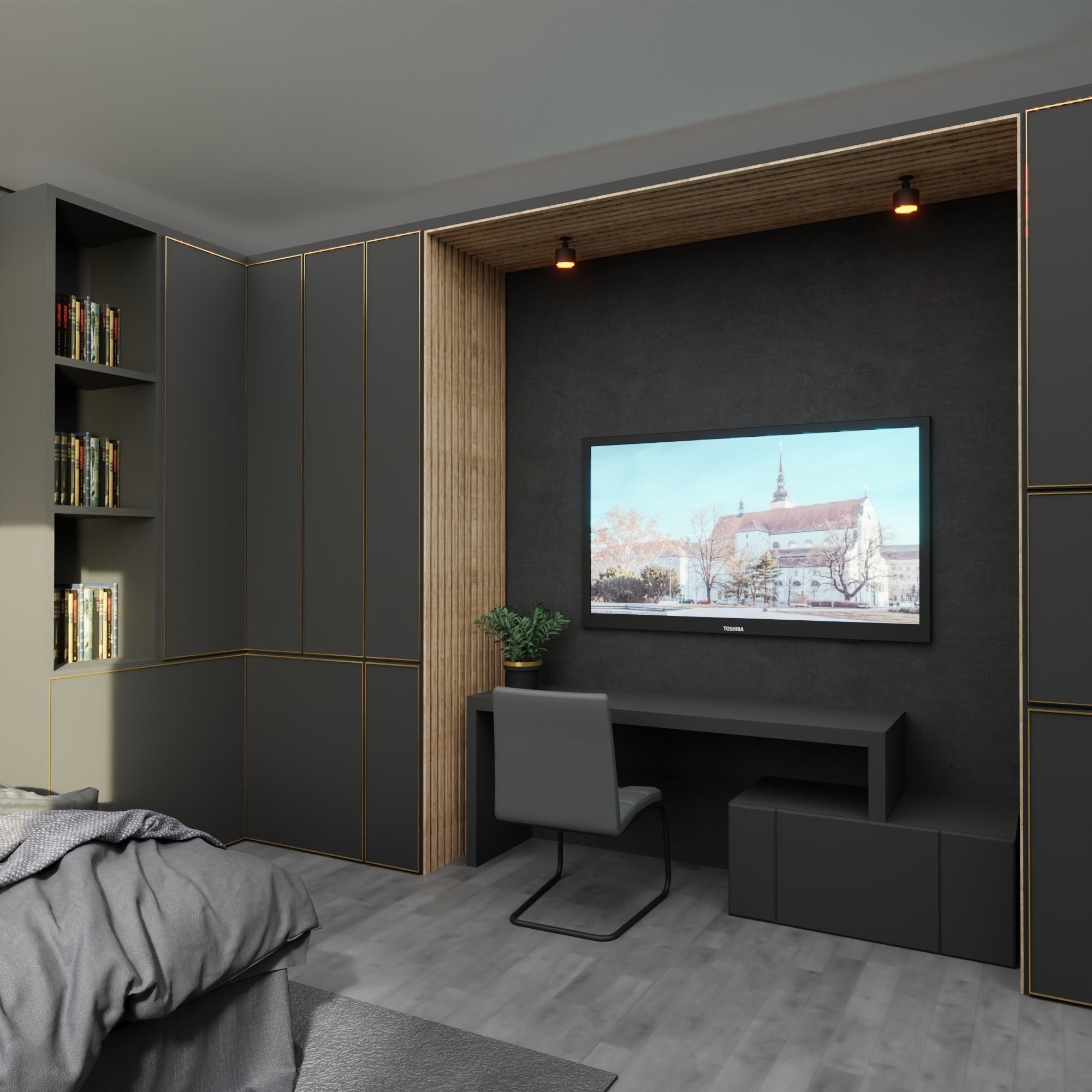 Bedroom Dark - Hotel Room 3D model_2