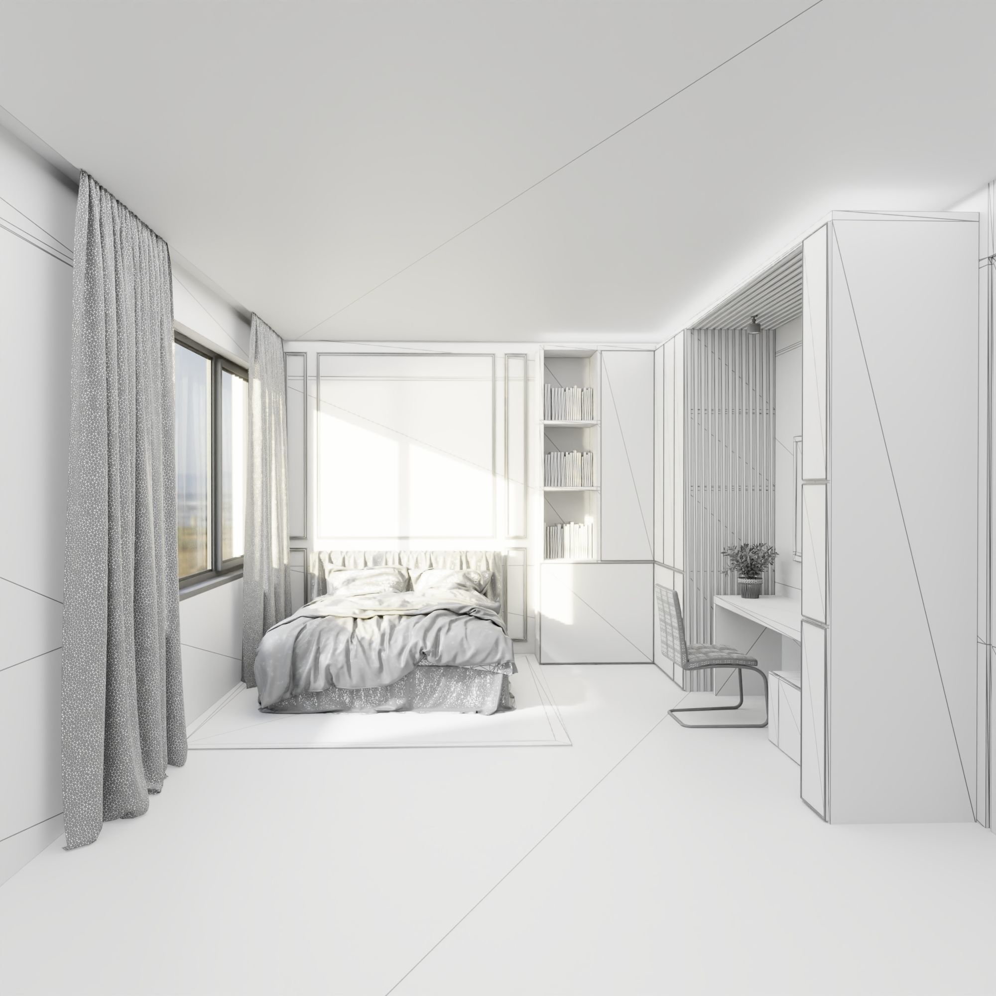 Bedroom Dark - Hotel Room 3D model_5