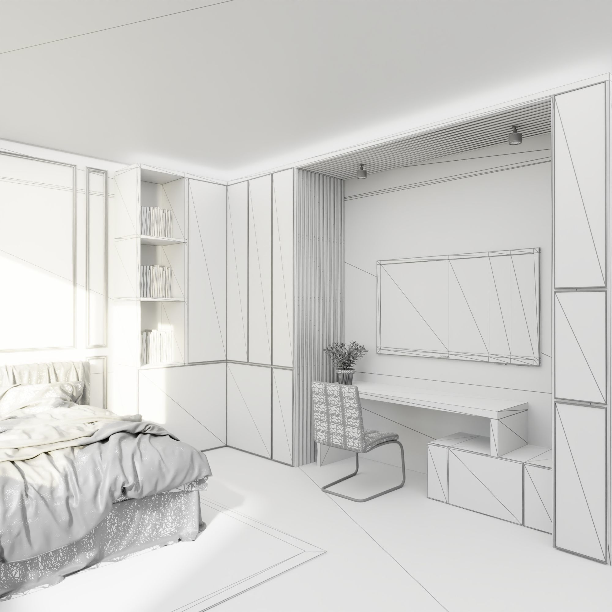 Bedroom Dark - Hotel Room 3D model_7