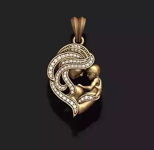 Mother with baby pendant gems