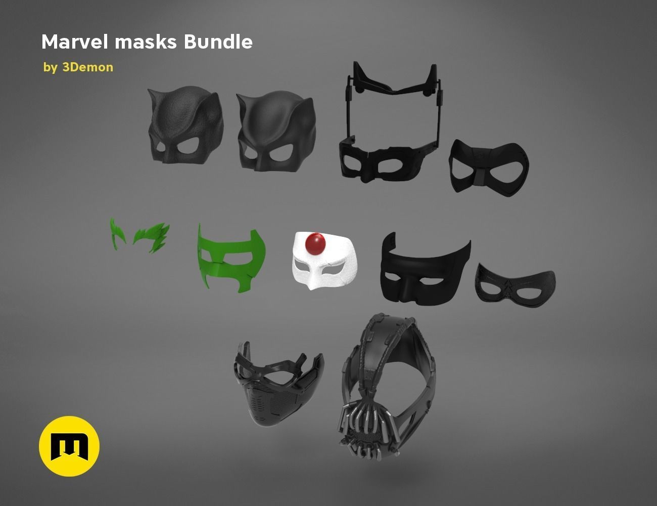 DC and Marvel masks bundle 3D print model_3