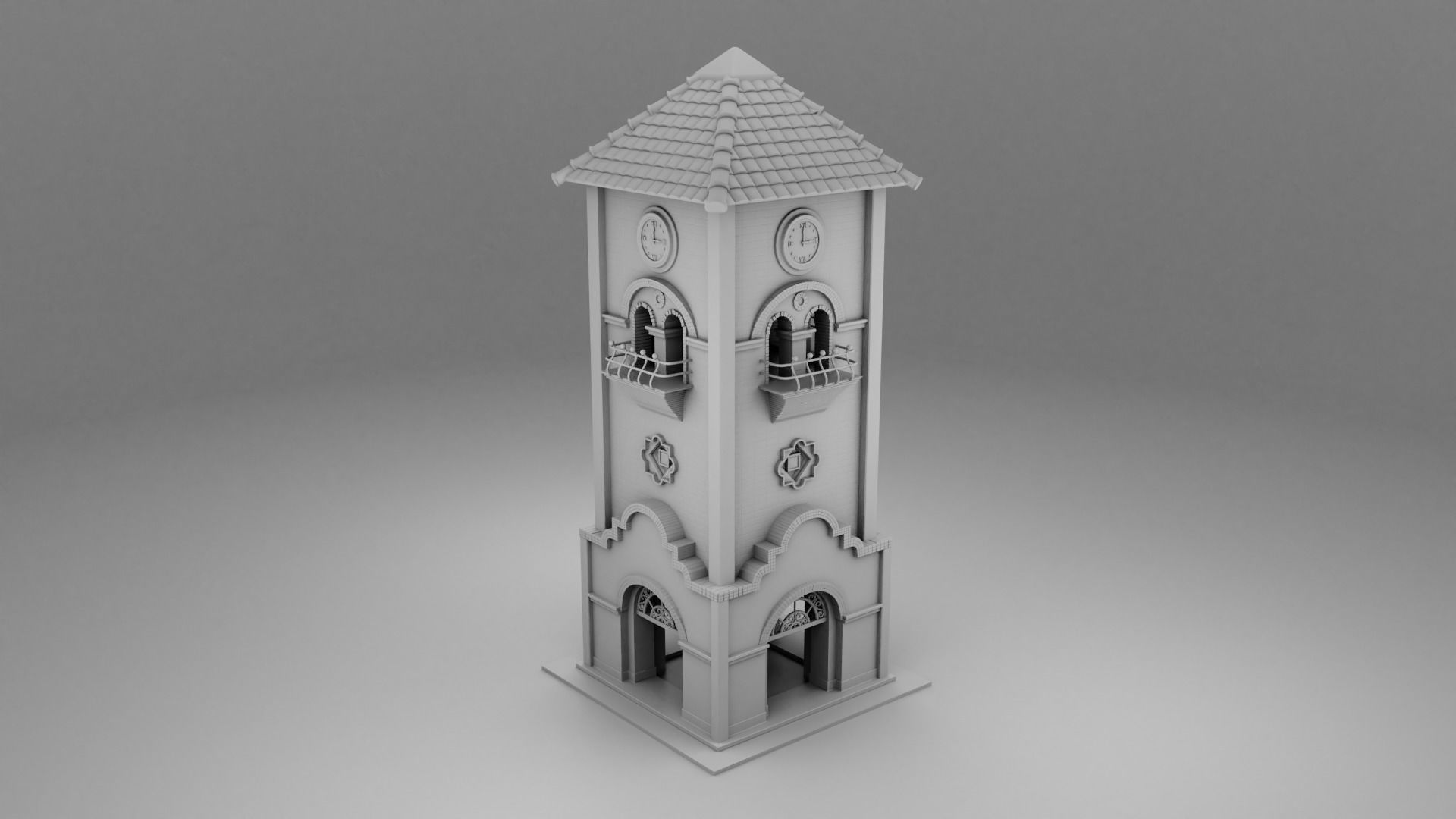 Wild west clock tower 3D print model_3
