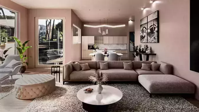 Modern Livingroom with Kitchen