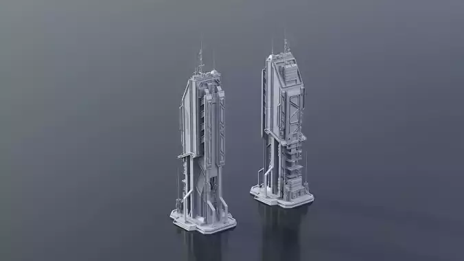 Scifi building tower skyscraper Low-poly 3D model