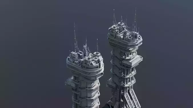 Scifi building command center skyscraper Low-poly 3D model