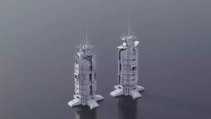 Scifi buildings radiocenter skyscraper Low-poly 3D model