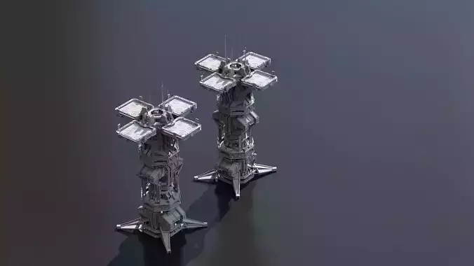 Scifi buildings futuristic landing platform Low-poly 3D model