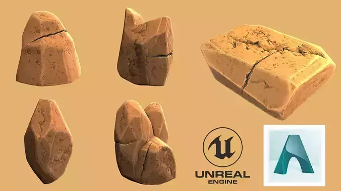 Stylized Rocks - 5 Models Low-poly 3D model
