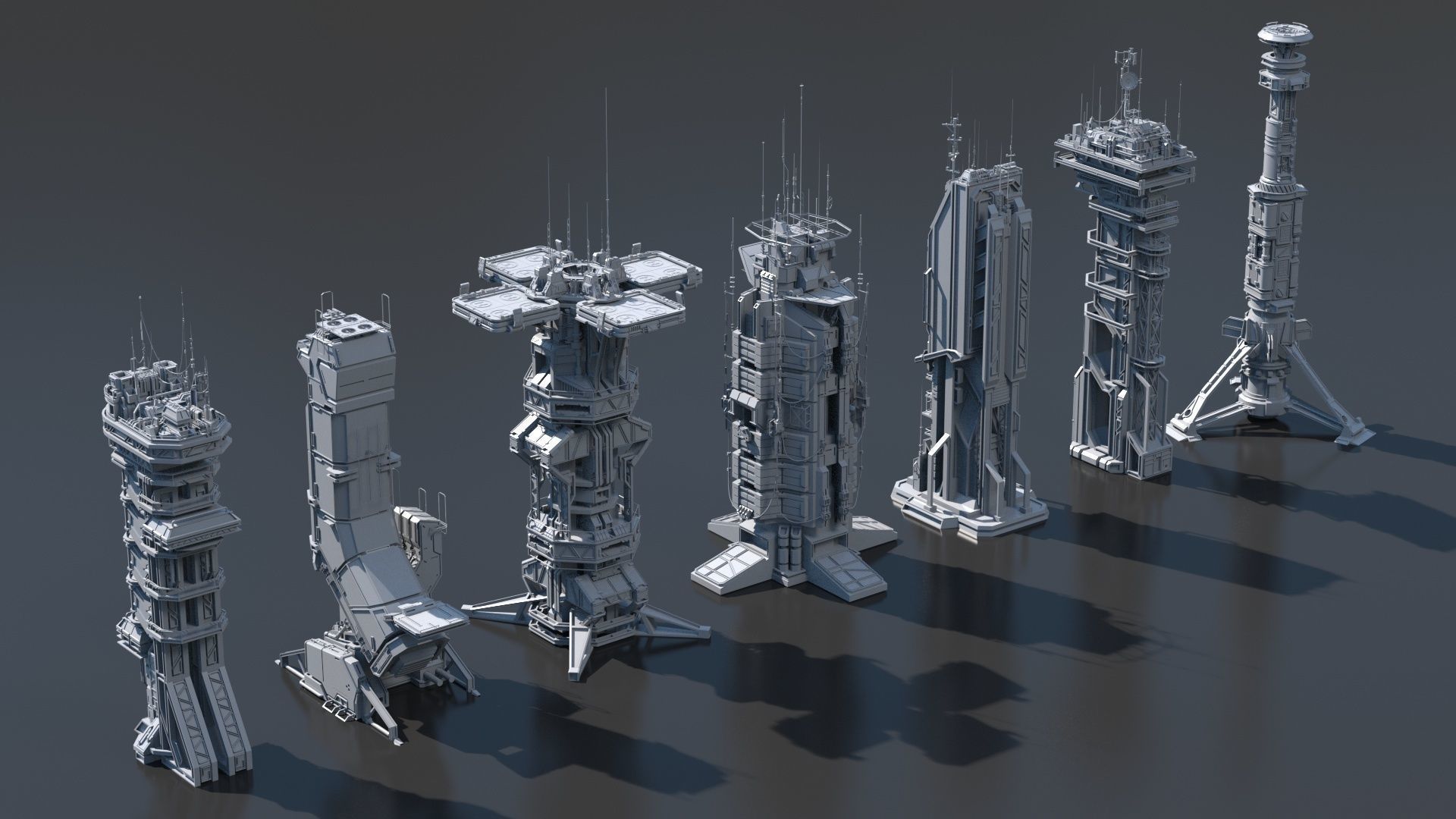 Scifi Futuristic Military buildings PACK Low-poly 3D model_22